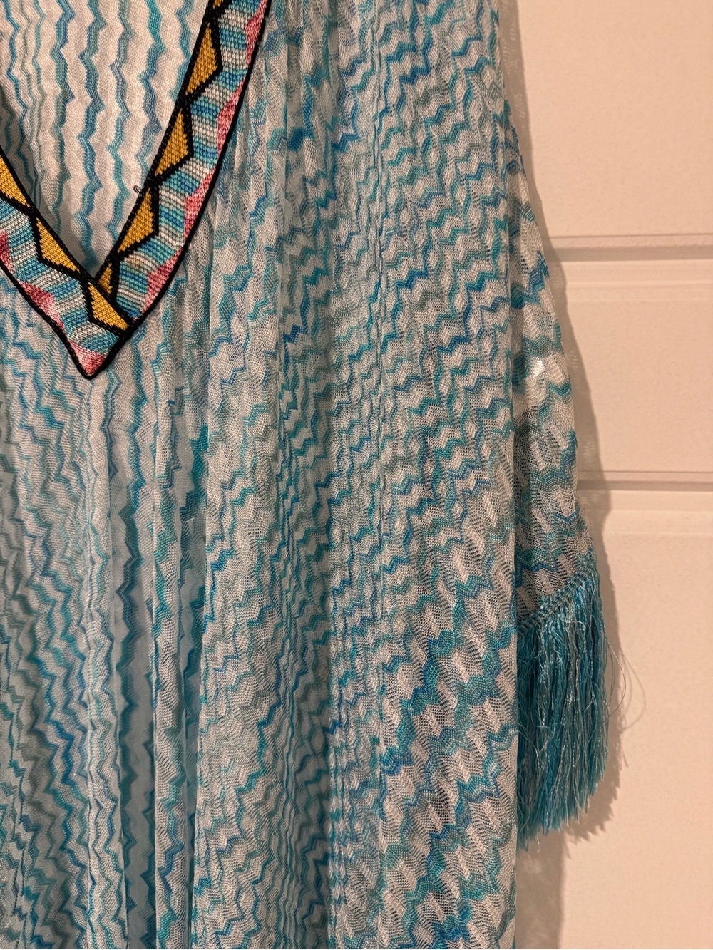 Missoni Light Blue Zigzag Dress with Colorful V-Neck